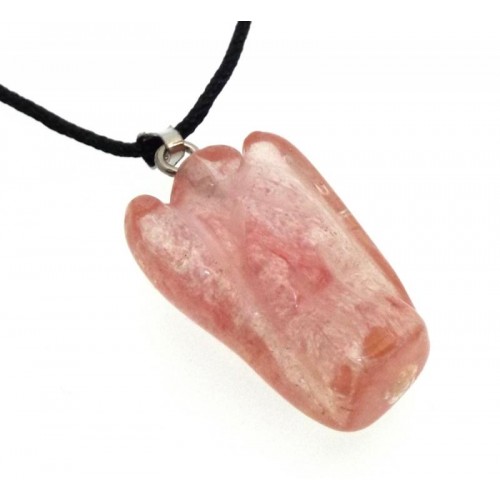 Cherry Quartz Gemstone Carved Angel Pendant